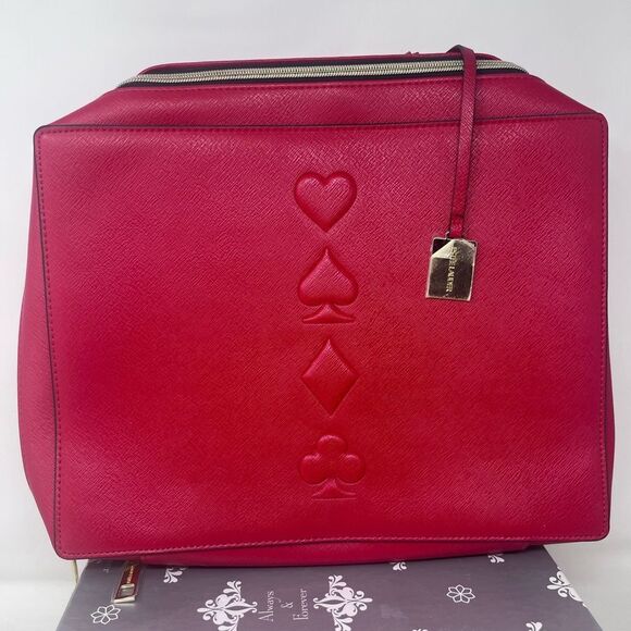 Estee Lauder Cosmetic Train Case Red Faux Leather Card Suits Detail Bag Charm - Picture 1 of 13